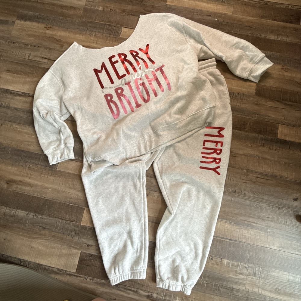 Fashion Nova Christmas Spirit Fleece Pant Set Merry And Bright Sz 3X Gray